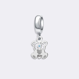 Cute Bear Charm with Birthstone Pendant, Personalized Name Dangle Charm Jewelry