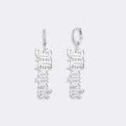 Gothic Old English Font Style Earrings, Custom Name Hoop Dangle Earrings