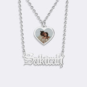 Custom Name Necklace with Gold Plate Heart Photo Pendant – Personalized Gift